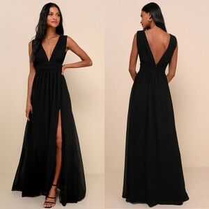NWT Lulu’s Heavenly Hues Black Maxi Dress Large Romantic Chic Party Formal